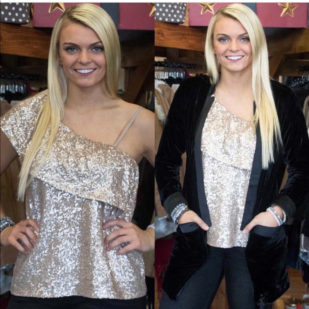 Champagne Sequin One Shoulder Top